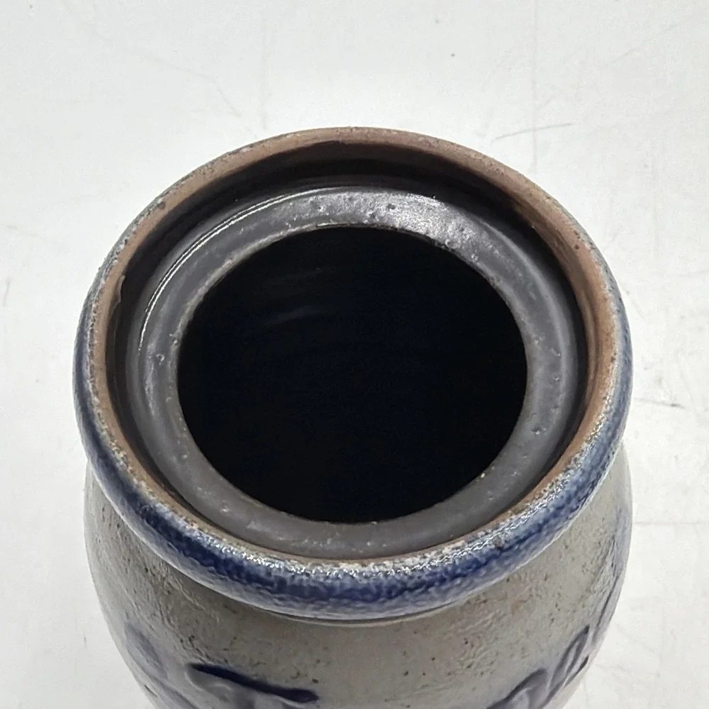 1991 Vintage Rowe Pottery Stoneware Spice Herb Jar Thyme Gray Dark Blue Cobalt